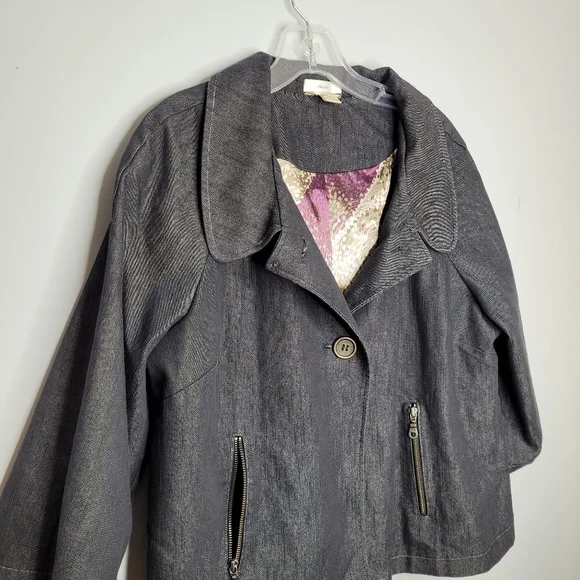 Christopher & Banks Denim Jacket lined with pleated back 3 quarter sleeves XL - Picture 3 of 12